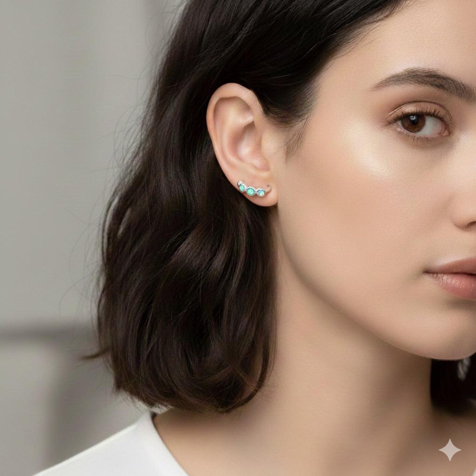 925 Sterling Silver White Opal Ear Cuff Minimalist Ear Cuff | Stacking Ear Cuff