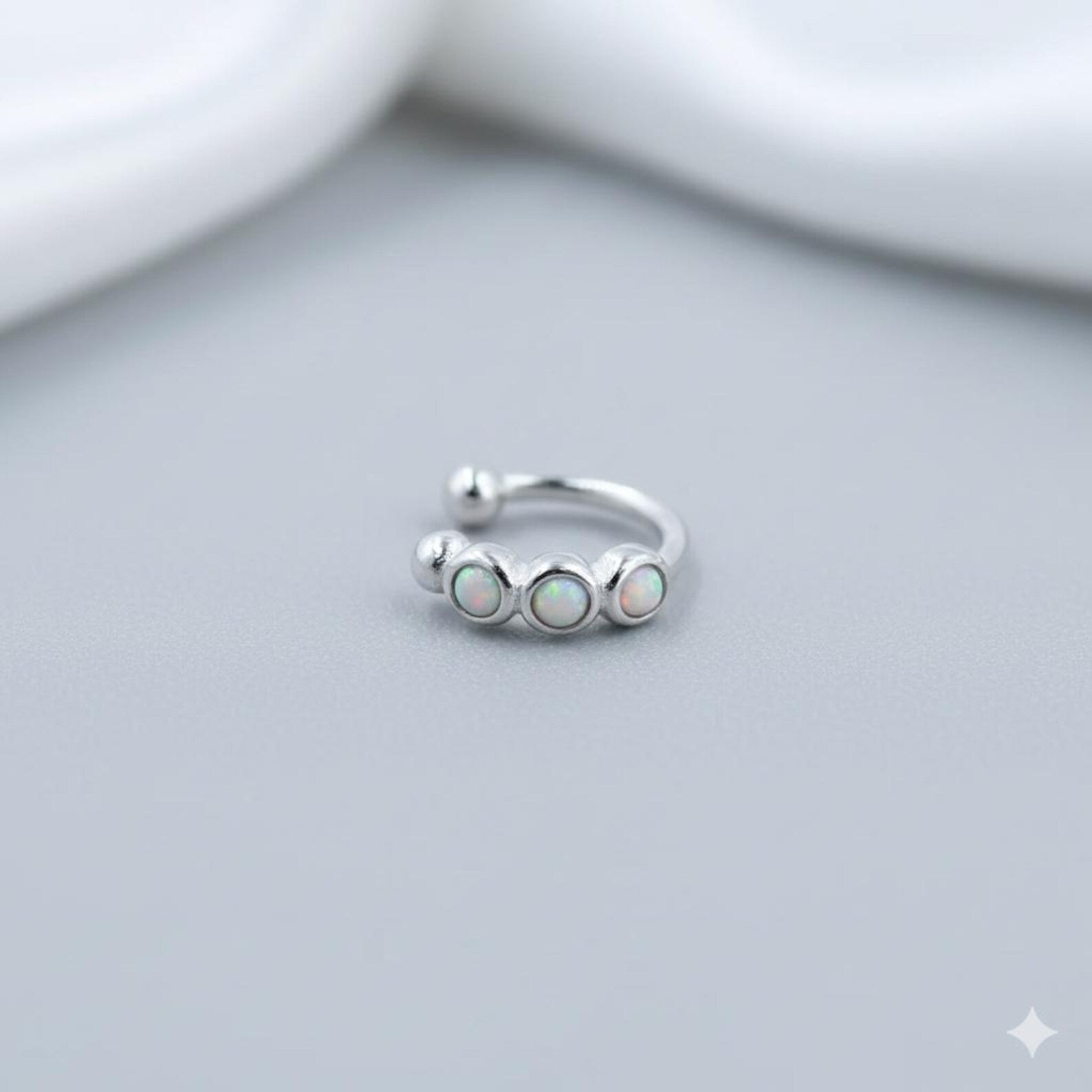 925 Sterling Silver White Opal Ear Cuff Minimalist Ear Cuff | Stacking Ear Cuff