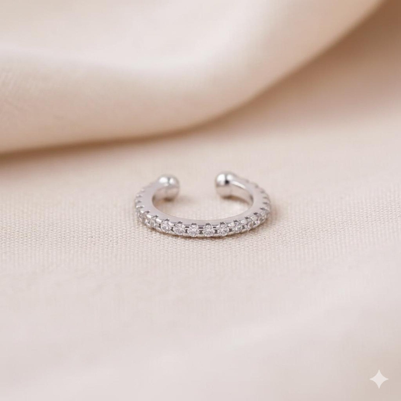 925 Sterling Silver CZ Crystal Ear Cuff | Adjustable Ear Cuff