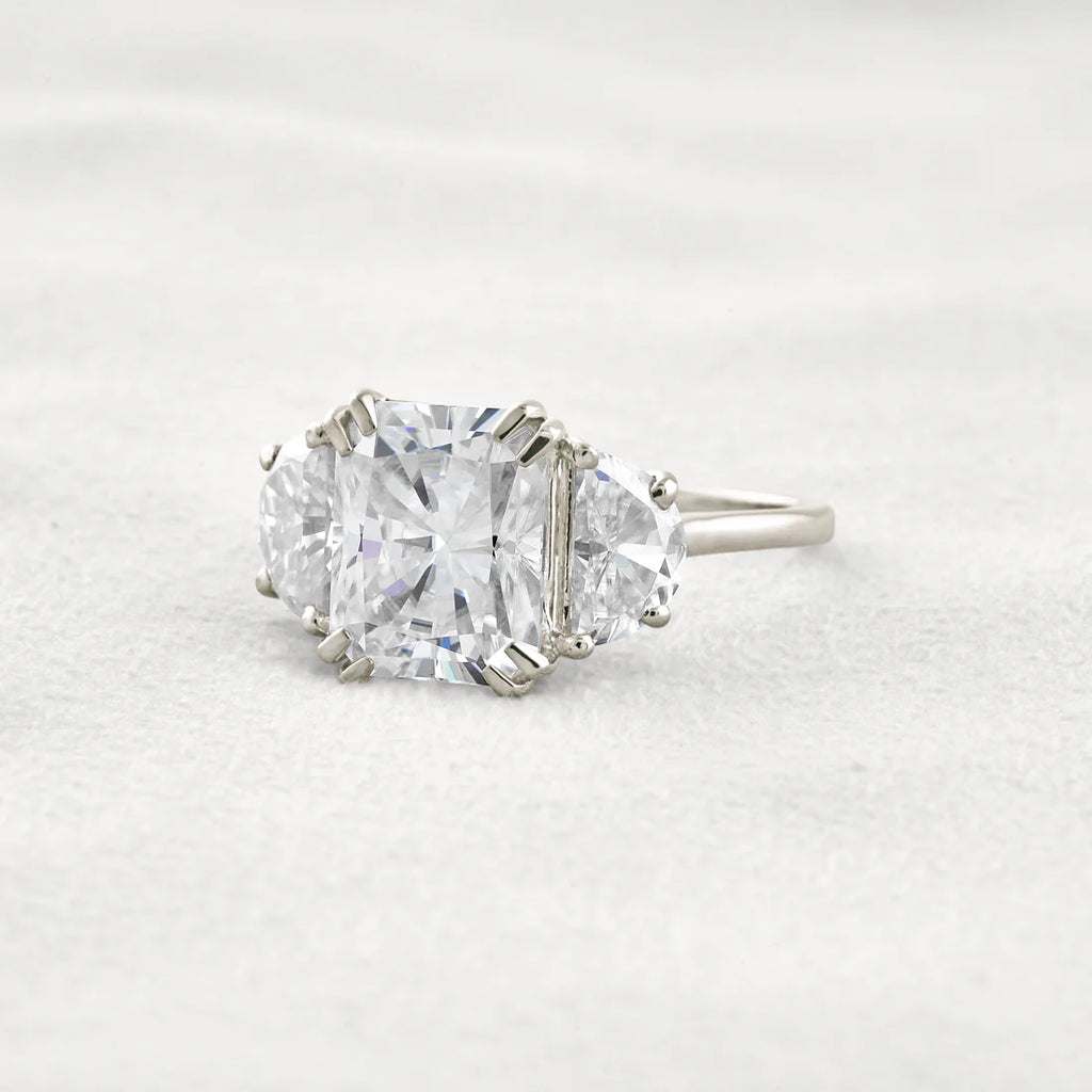 3.24CT Radiant Moissanite Ring Three Stone Setting Brilliant Diamond Band