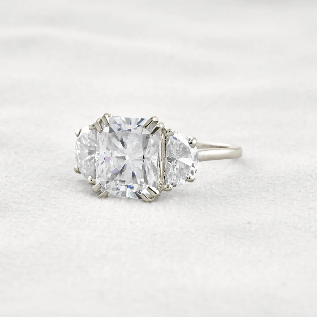 3.24CT Radiant Moissanite Ring Three Stone Setting Brilliant Diamond Band