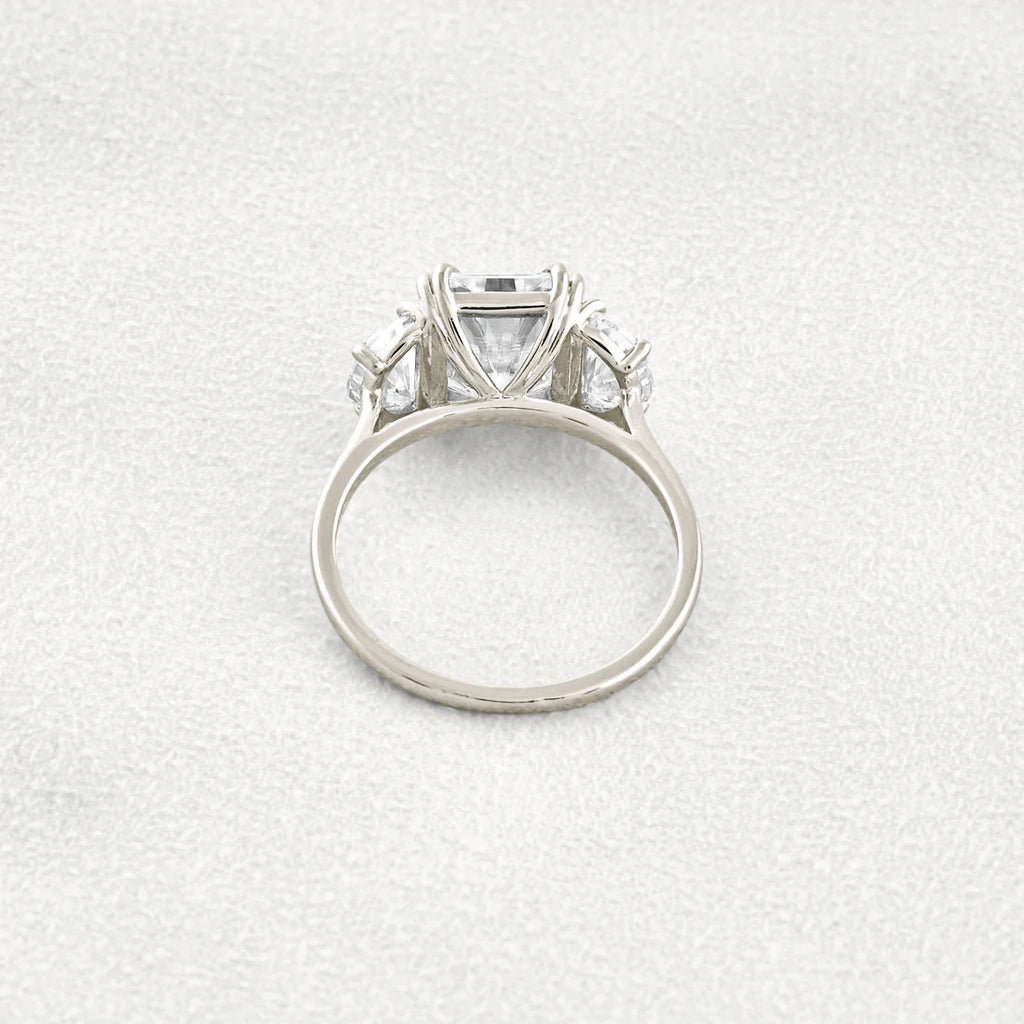 3.24CT Radiant Moissanite Ring Three Stone Setting Brilliant Diamond Band