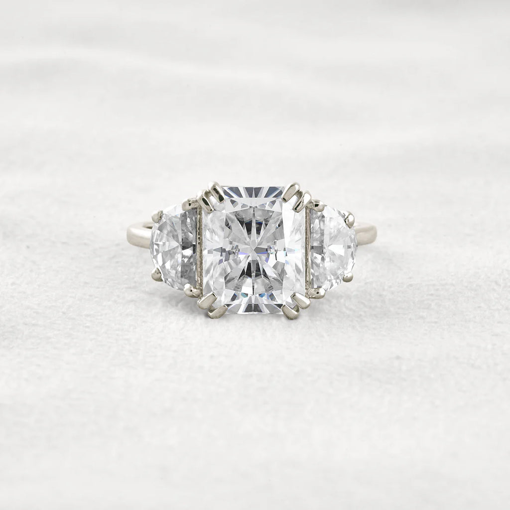 3.24CT Radiant Moissanite Ring Three Stone Setting Brilliant Diamond Band
