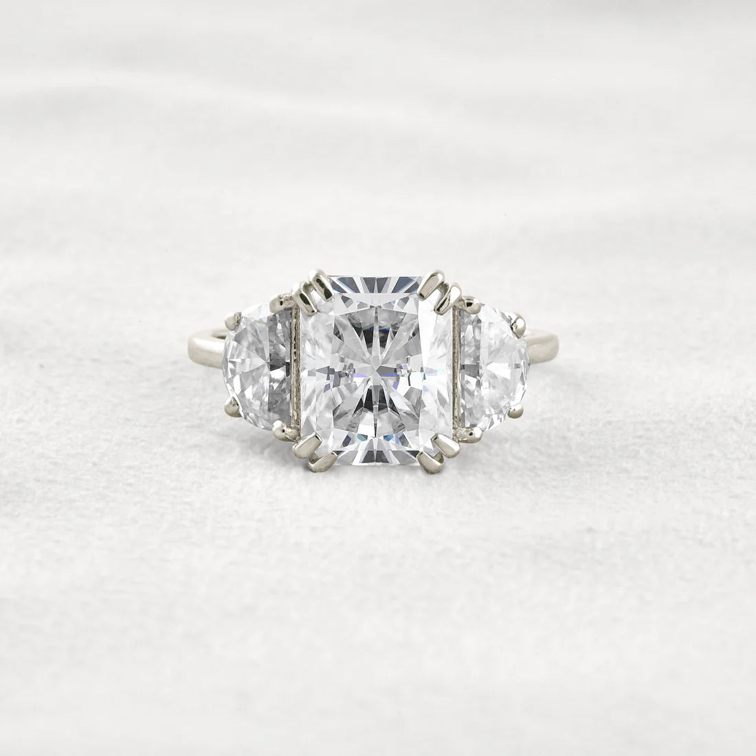 3.24CT Radiant Moissanite Ring Three Stone Setting Brilliant Diamond Band