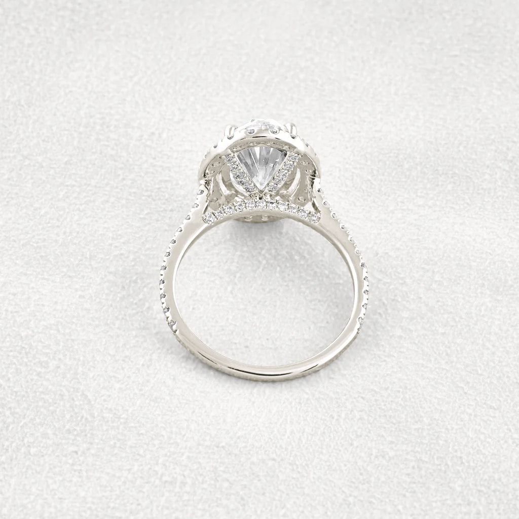 4.1CT Oval Moissanite Diamond Ring Halo Pave Band Promise Ring for Her