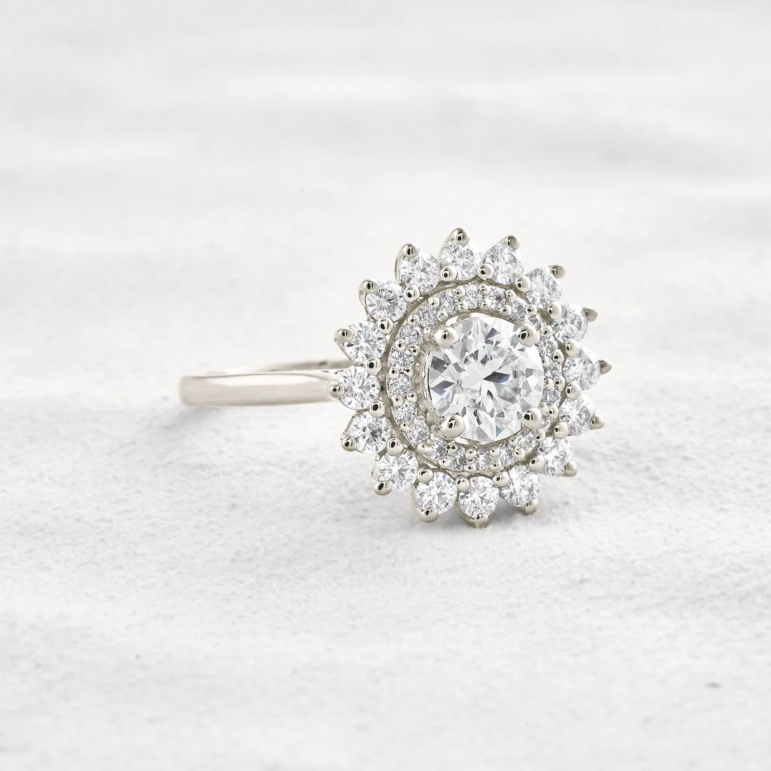 1 CT Round Cut Moissanite Engagement Ring Double Halo Bridal Jewelry Customiseable