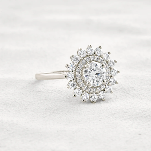 1 CT Round Cut Moissanite Engagement Ring Double Halo Bridal Jewelry Customiseable