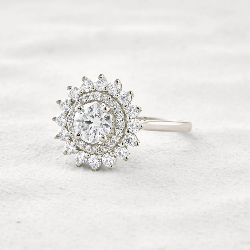 1 CT Round Cut Moissanite Engagement Ring Double Halo Bridal Jewelry Customiseable