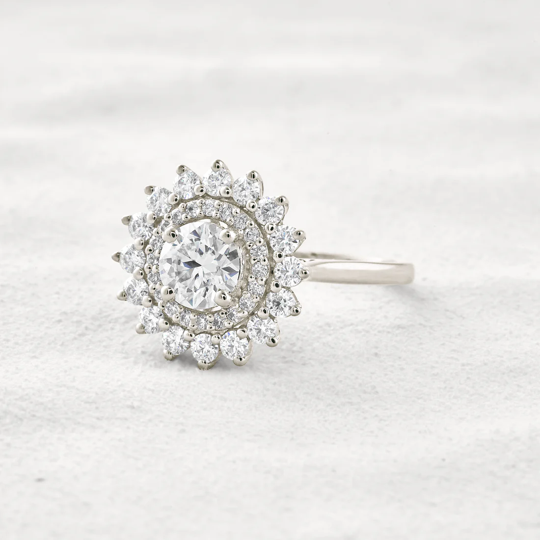 1 CT Round Cut Moissanite Engagement Ring Double Halo Bridal Jewelry Customiseable