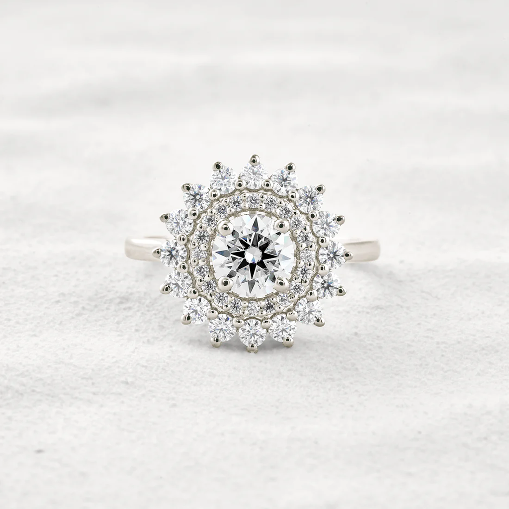 1 CT Round Cut Moissanite Engagement Ring Double Halo Bridal Jewelry Customiseable