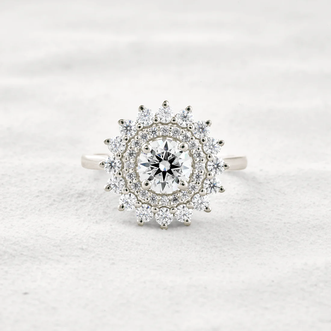 1 CT Round Cut Moissanite Engagement Ring Double Halo Bridal Jewelry Customiseable