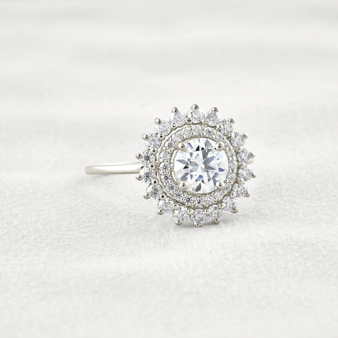 1CT Round Cut Double Halo Moissanite Diamond Engagement Ring in Sterling Silver