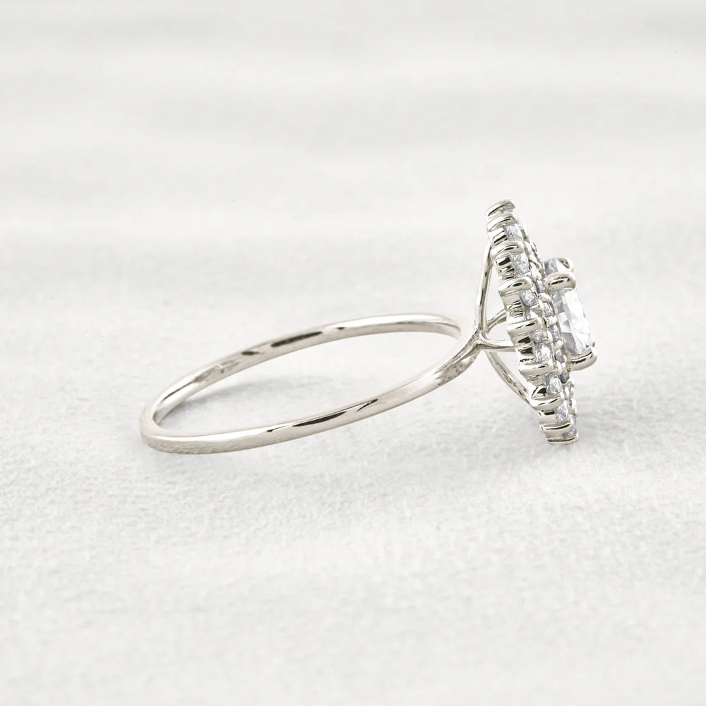 1CT Round Cut Double Halo Moissanite Diamond Engagement Ring in Sterling Silver