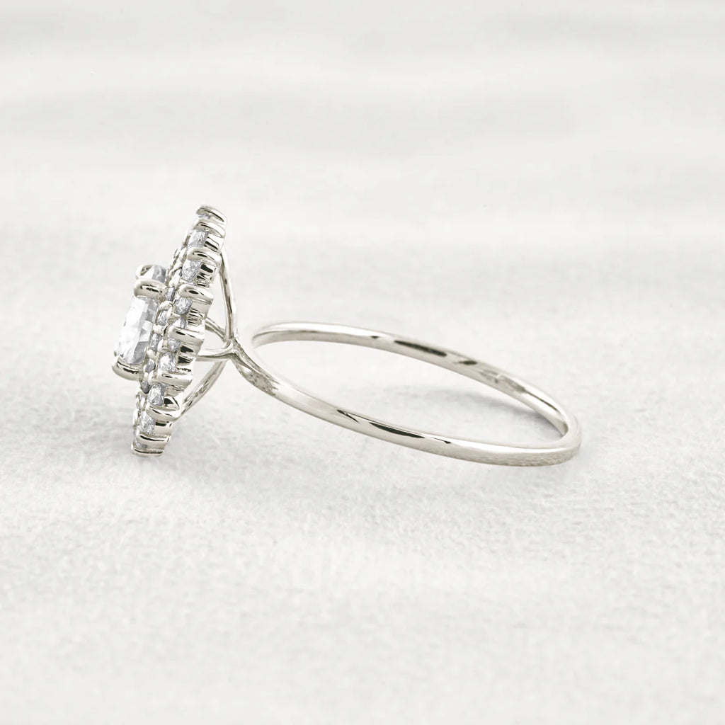 1CT Round Cut Double Halo Moissanite Diamond Engagement Ring in Sterling Silver