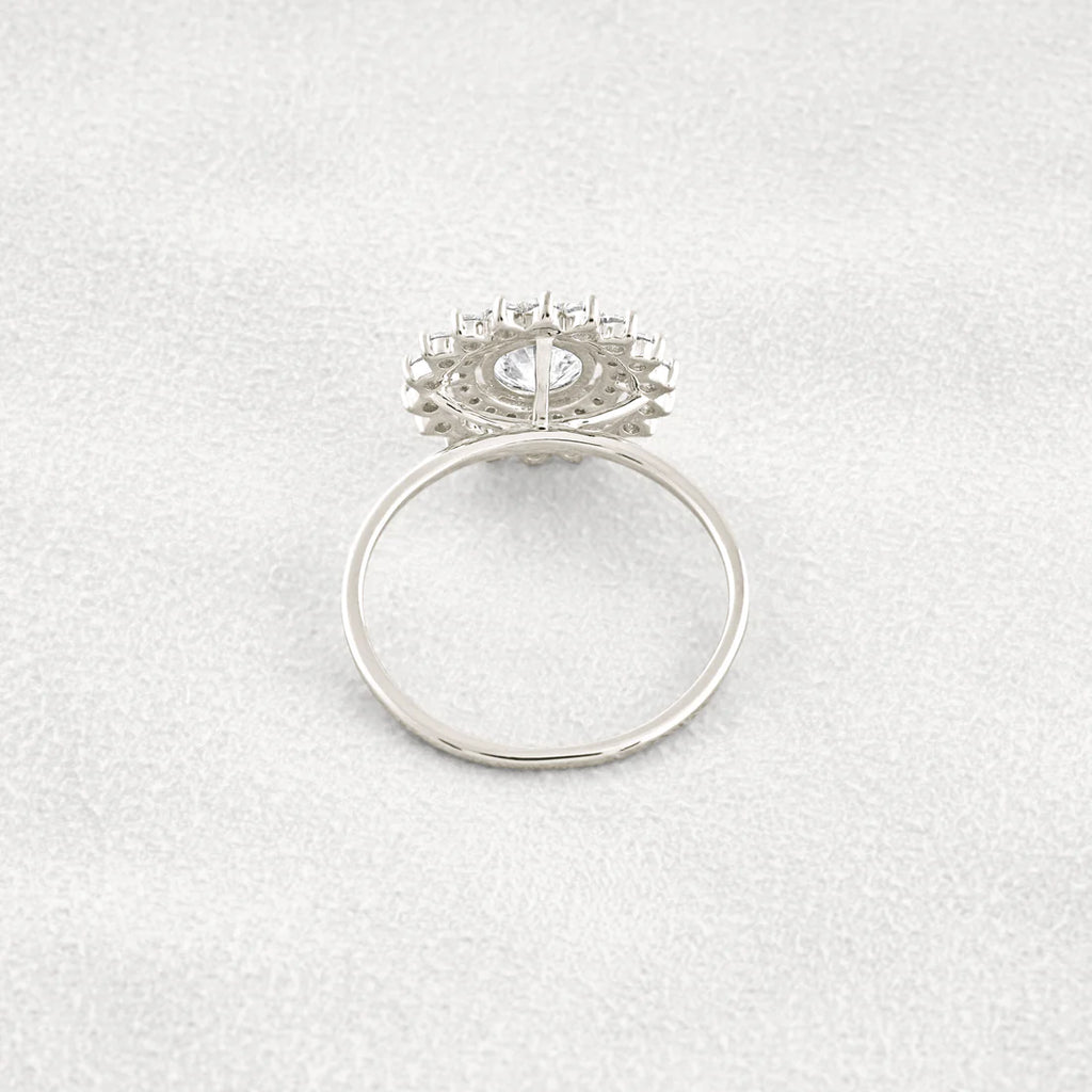 1CT Round Cut Double Halo Moissanite Diamond Engagement Ring in Sterling Silver