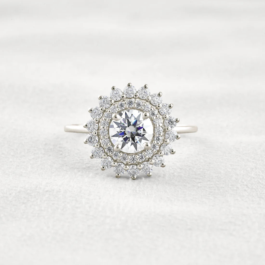 1CT Round Cut Double Halo Moissanite Diamond Engagement Ring in Sterling Silver