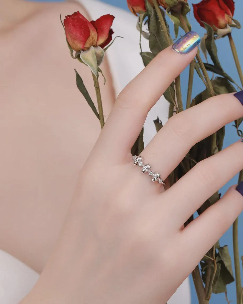 925 Sterling Silver Triple Skull Ring