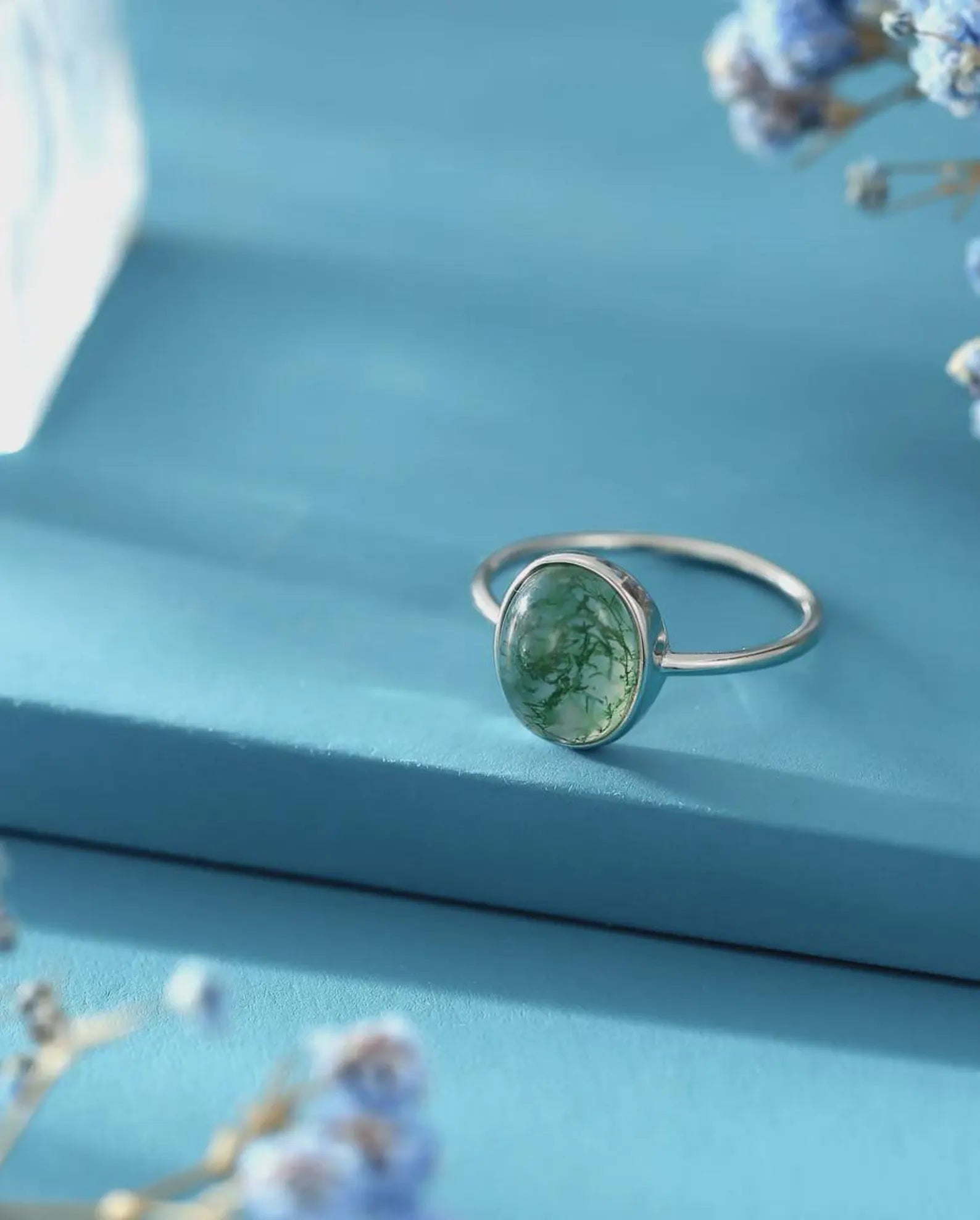 925 Sterling Silver Moss Agate Ring | Bridal Ring