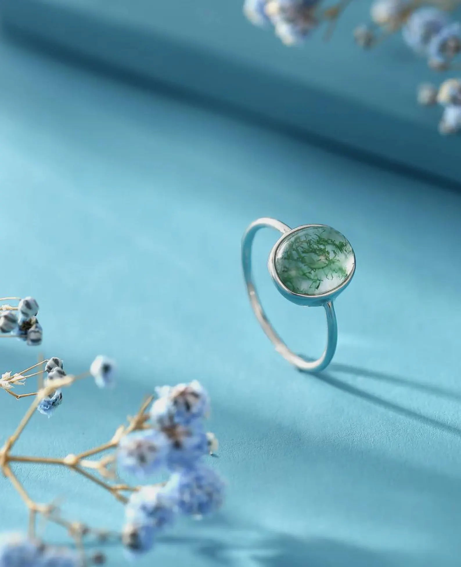925 Sterling Silver Moss Agate Ring | Bridal Ring