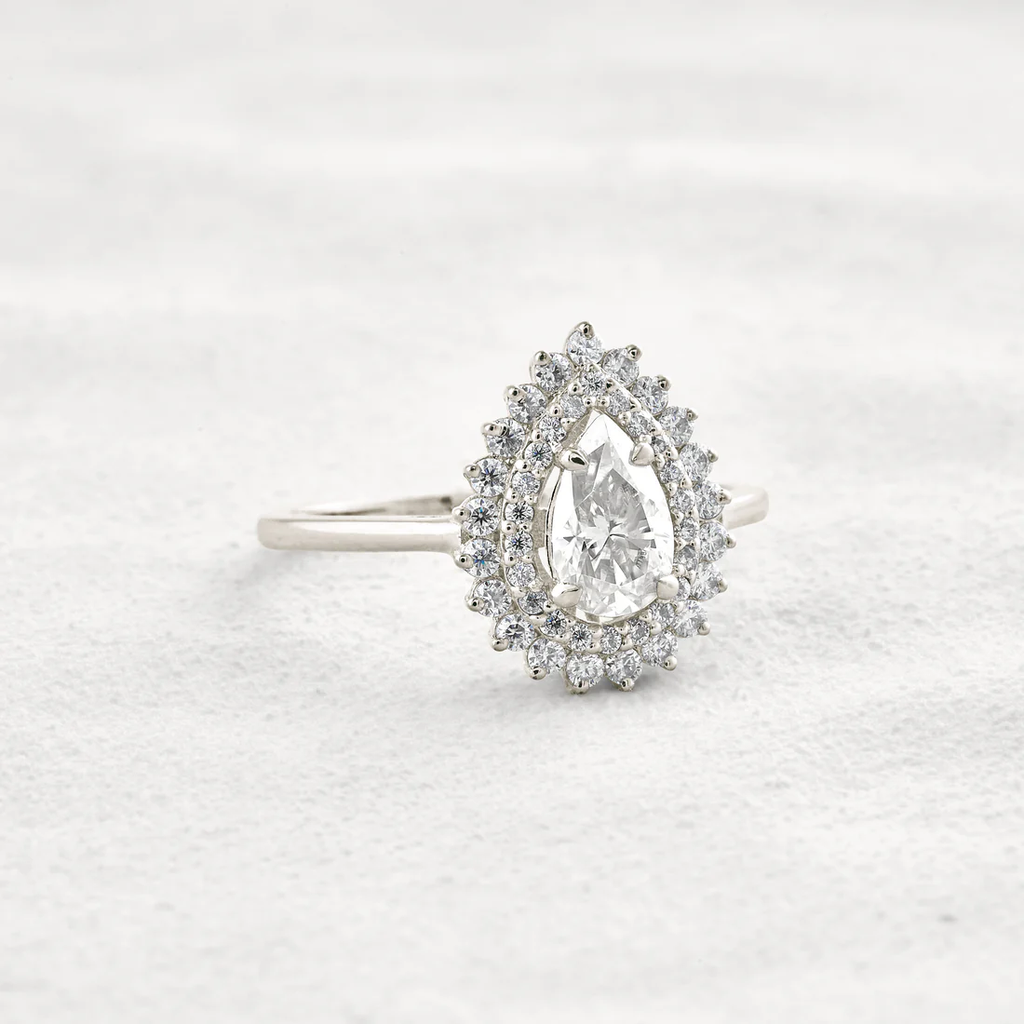 0.94 CT Double Halo Pear Moissanite Ring Sparkling Bridal Engagement Ring
