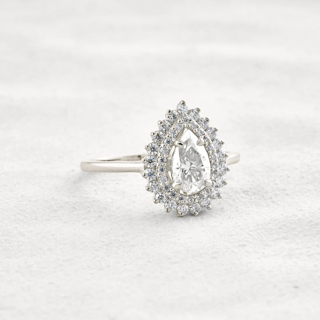 0.94 CT Double Halo Pear Moissanite Ring Sparkling Bridal Engagement Ring