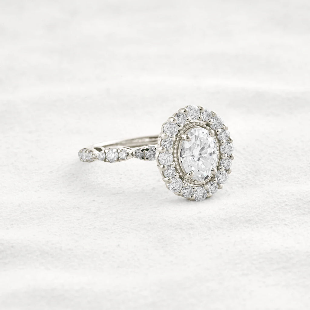 1.33 CT Oval Shaped Moissanite Halo Ring with Sparkling Pave Setting Perfect Engagement or Promise Ring