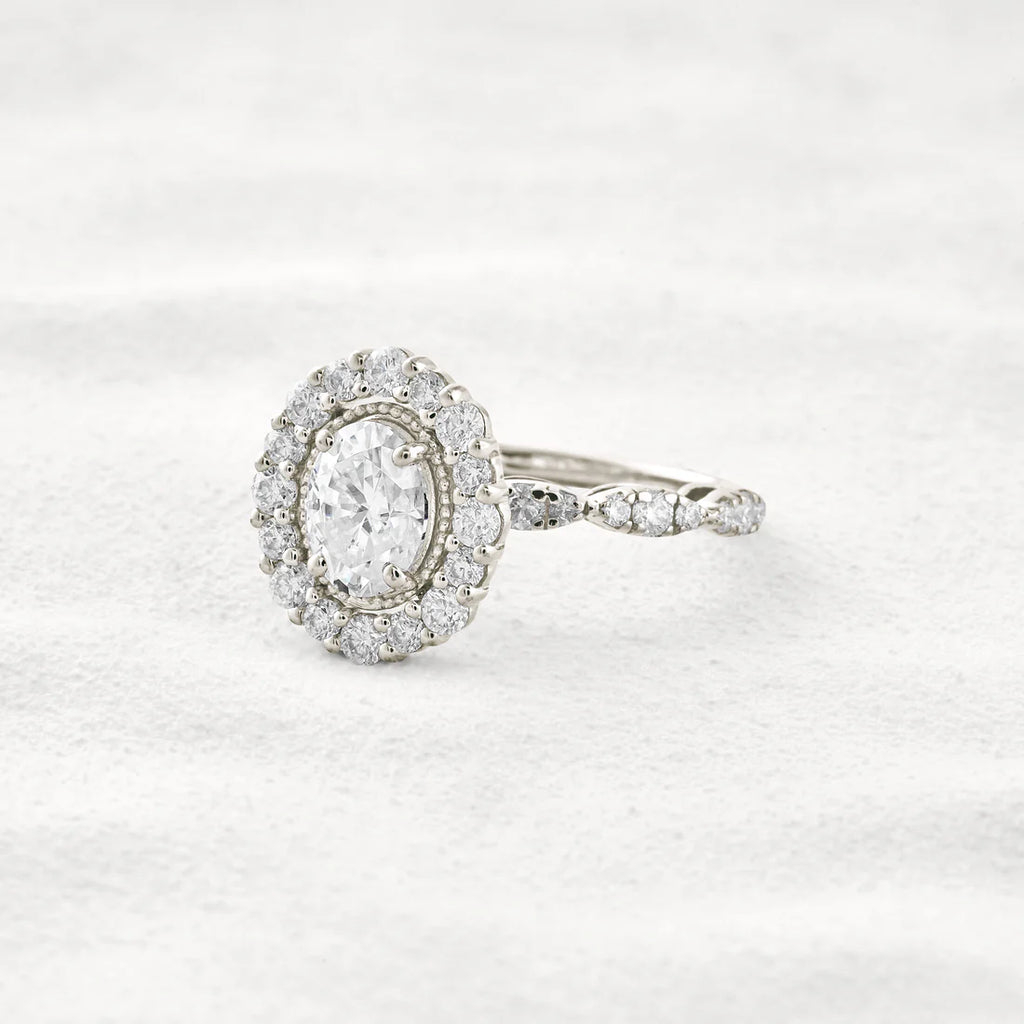 1.33 CT Oval Shaped Moissanite Halo Ring with Sparkling Pave Setting Perfect Engagement or Promise Ring