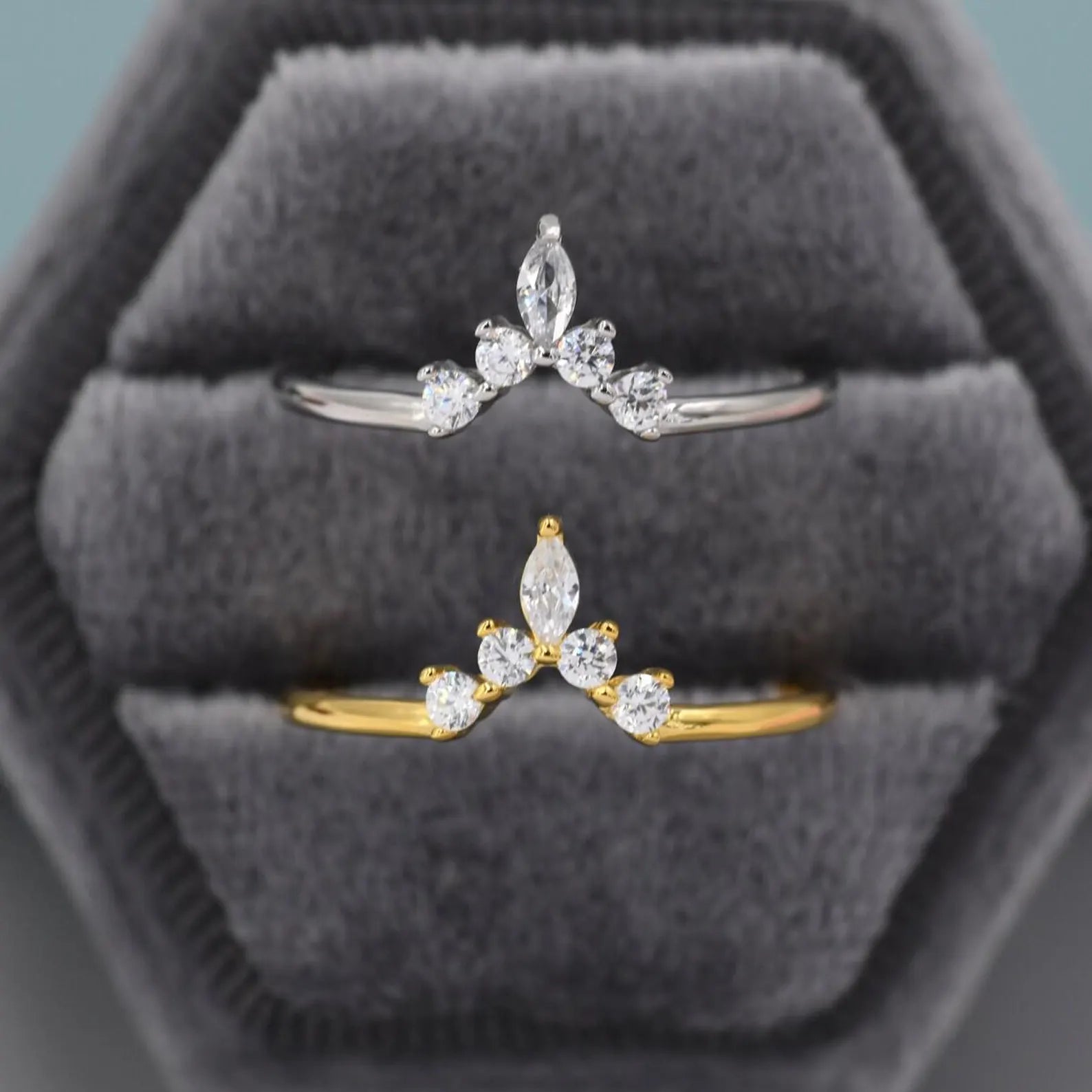 Vintage CZ Tiara Ring in 925 Sterling Silver | Marquise Bridal Ring