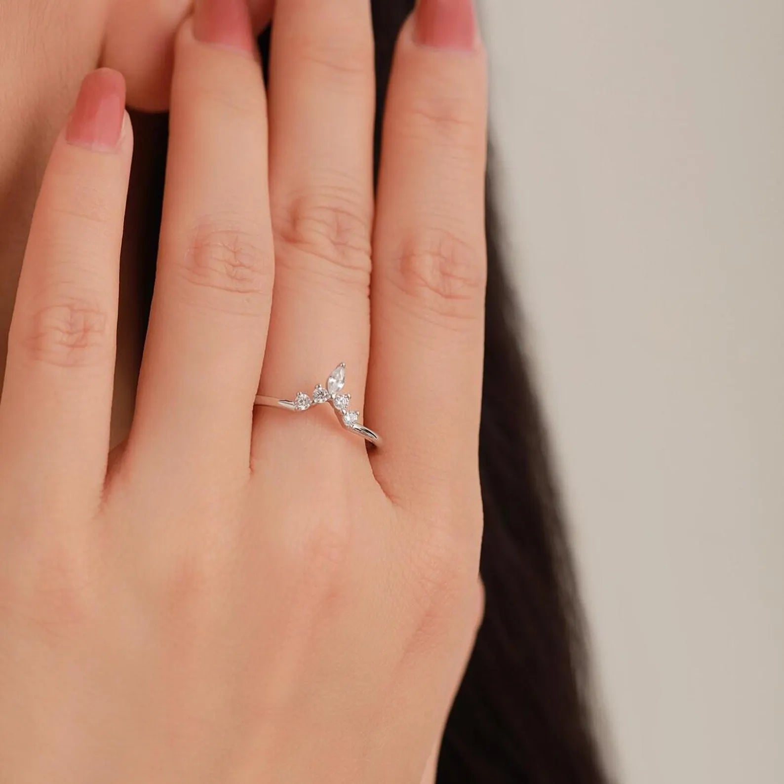 Vintage CZ Tiara Ring in 925 Sterling Silver | Marquise Bridal Ring