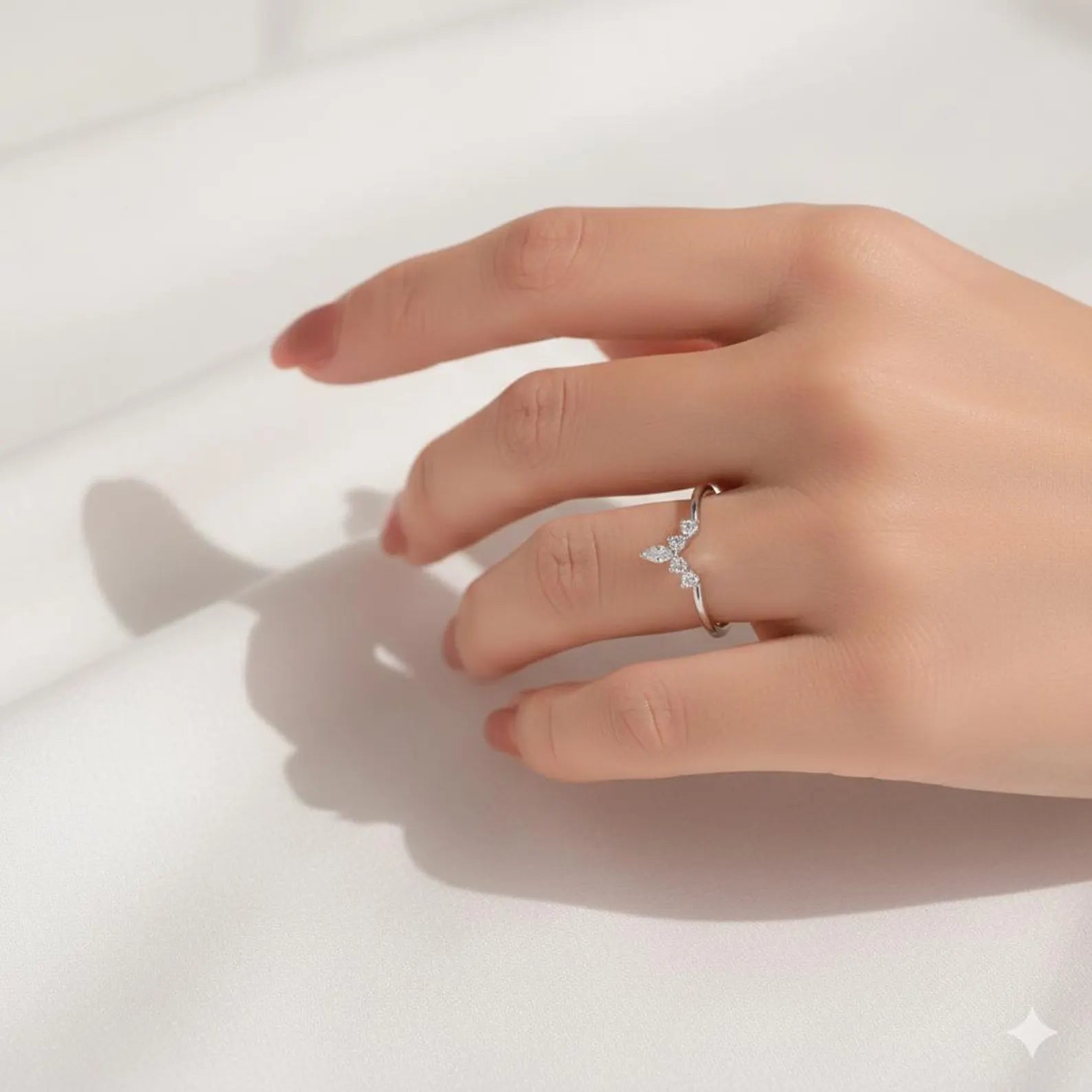 Vintage CZ Tiara Ring in 925 Sterling Silver | Marquise Bridal Ring