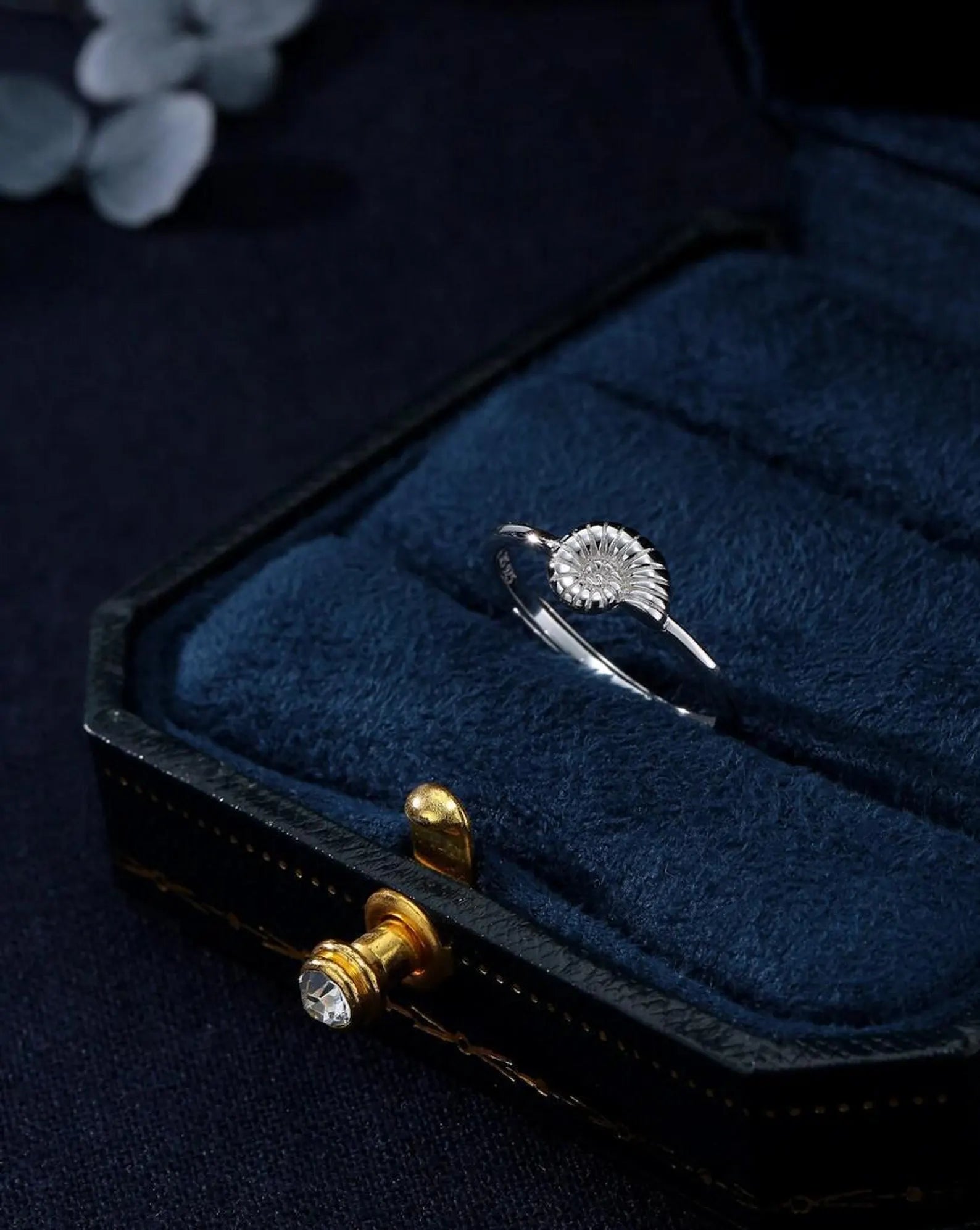 925 Sterling Silver Cute Little Ammonite Ring | Adjustable Open Band