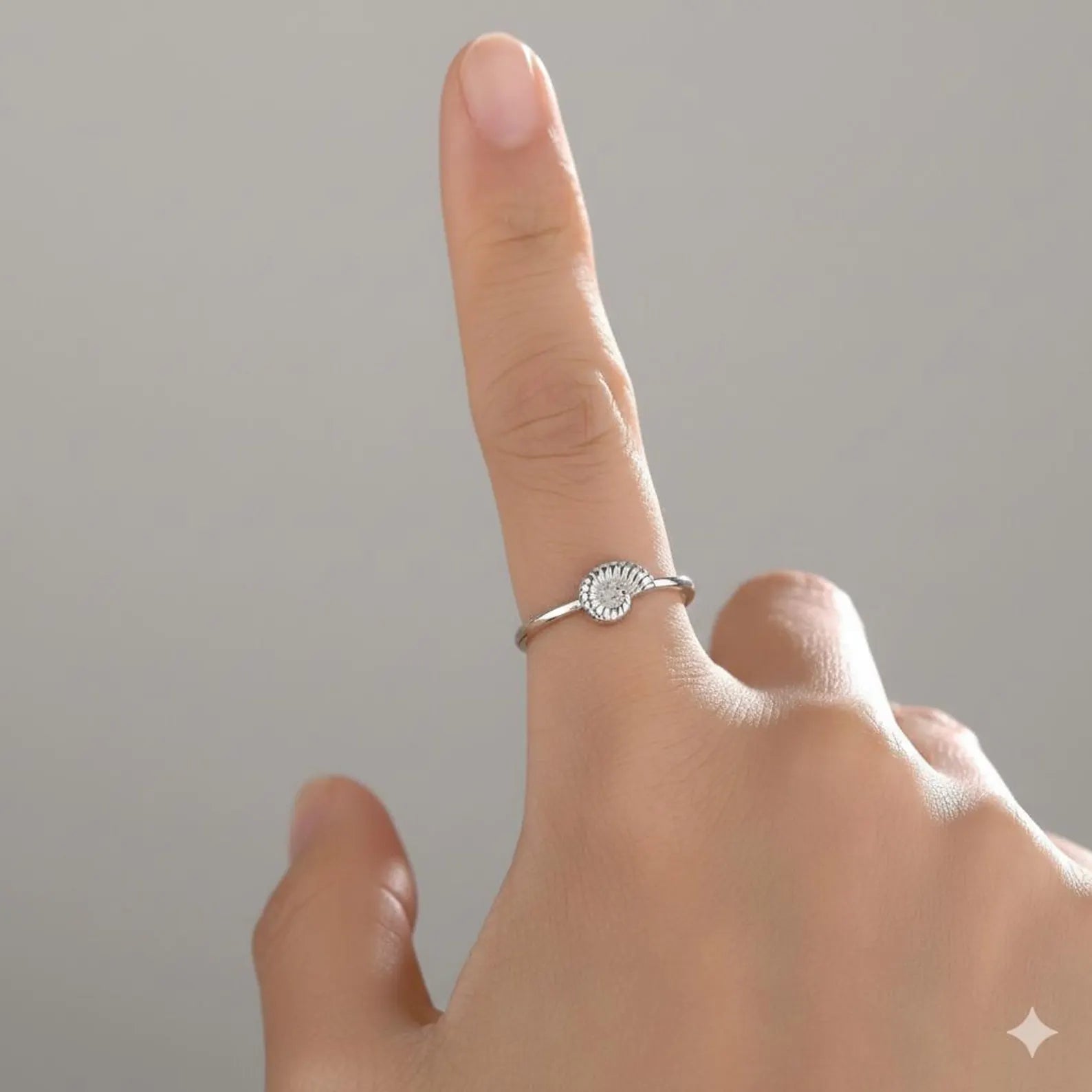925 Sterling Silver Cute Little Ammonite Ring | Adjustable Open Band