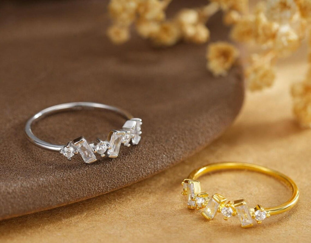 925 Sterling Silver Baguette CZ Ring | Gold Plated Minimalist Statement Ring