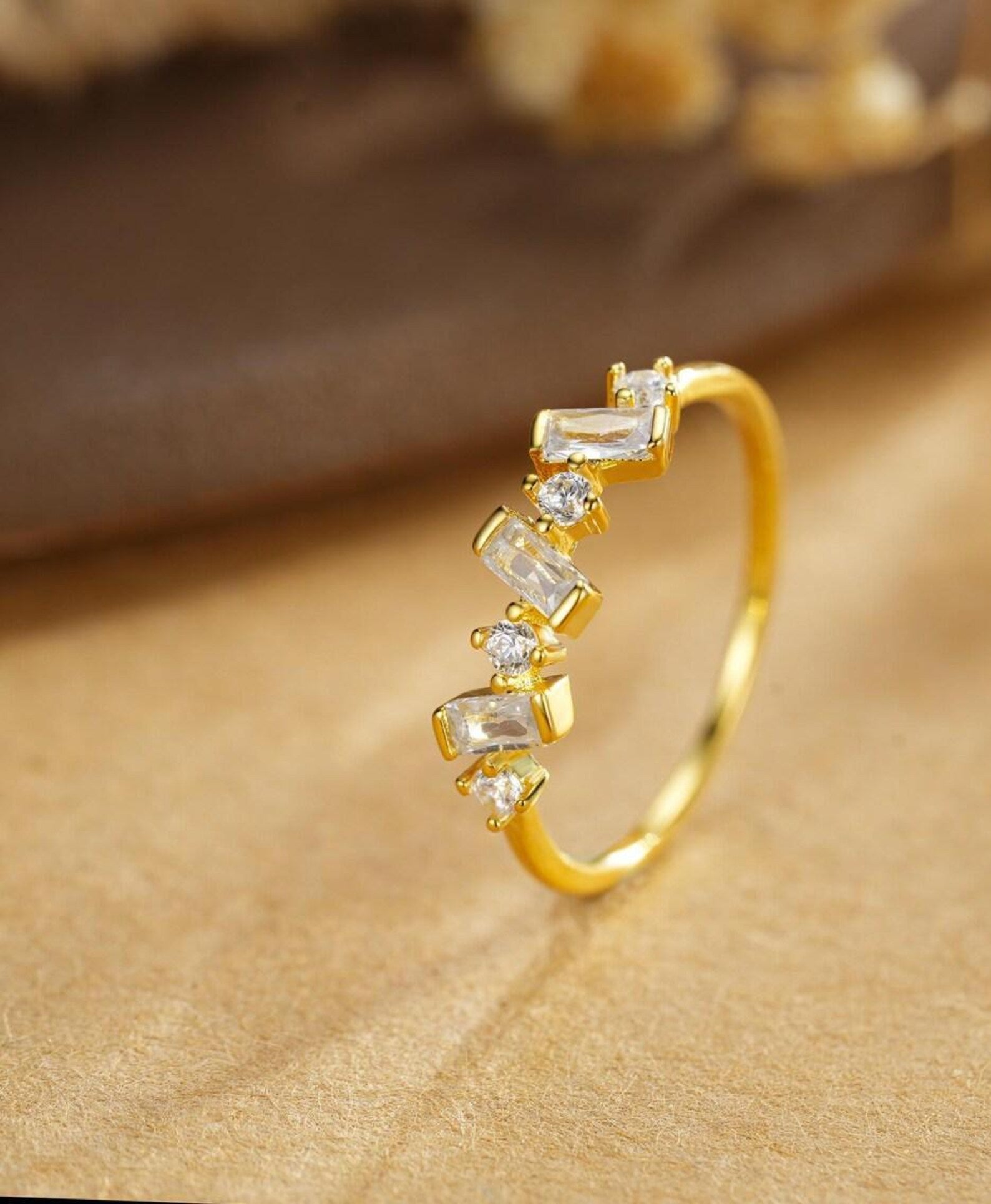925 Sterling Silver Baguette CZ Ring | Gold Plated Minimalist Statement Ring