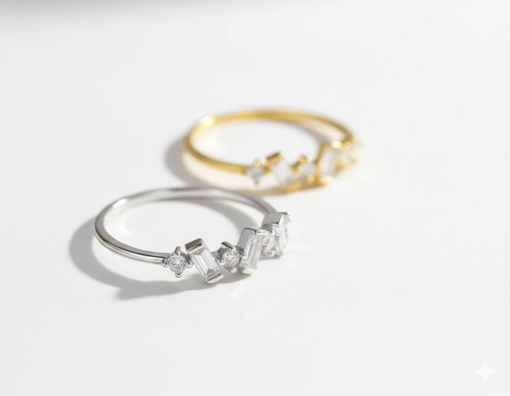 925 Sterling Silver Baguette CZ Ring | Gold Plated Minimalist Statement Ring
