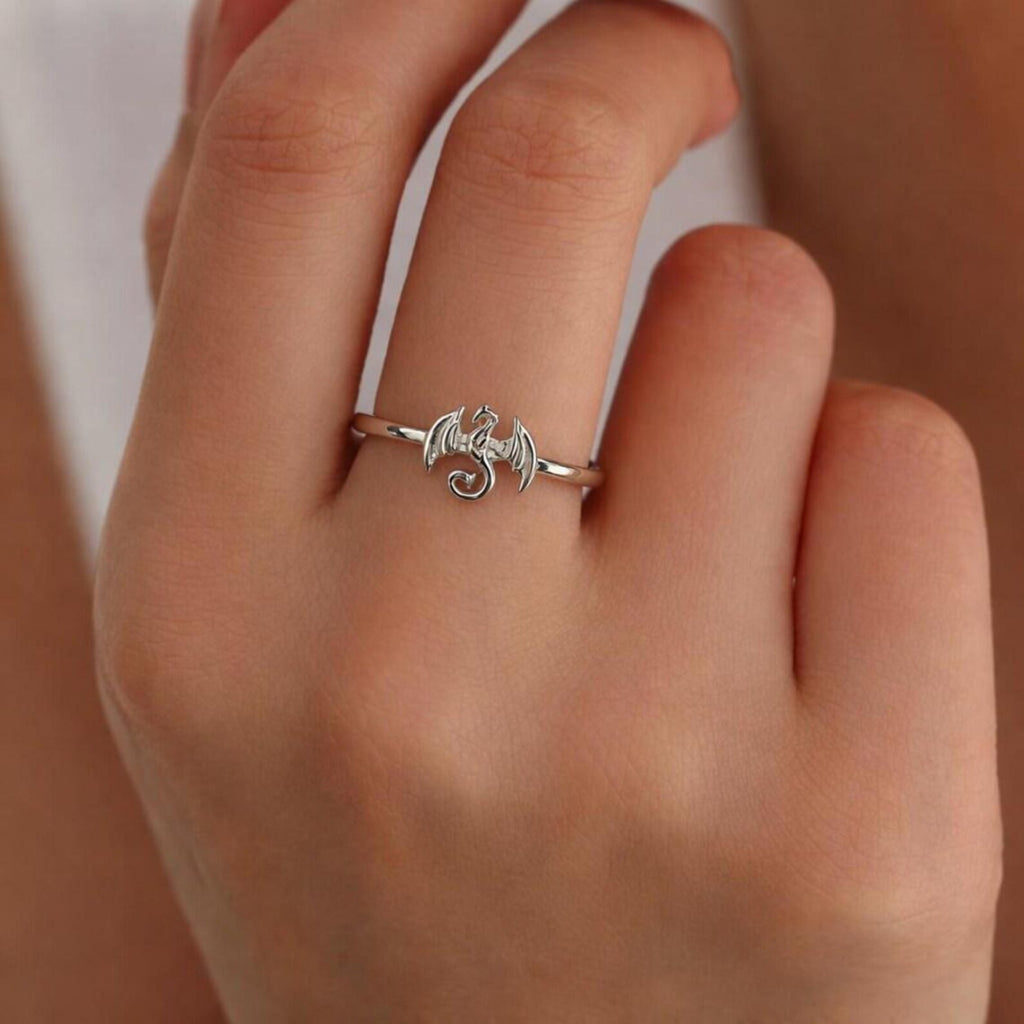 925 Sterling Silver Tiny Dragon Ring | Adjustable