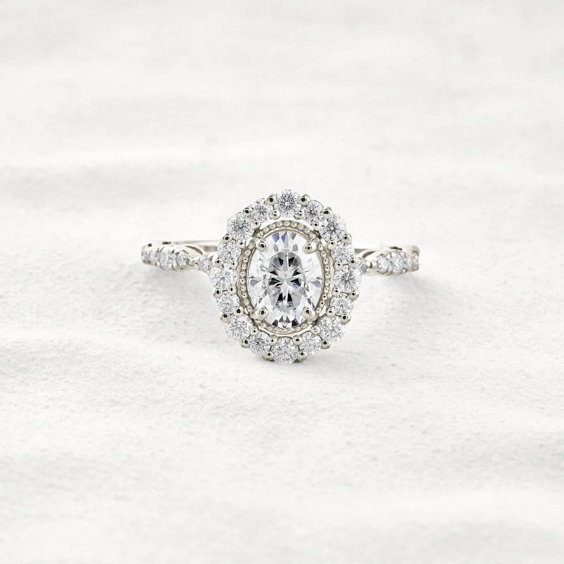 1.33 CT Oval Shaped Moissanite Halo Ring with Sparkling Pave Setting Perfect Engagement or Promise Ring