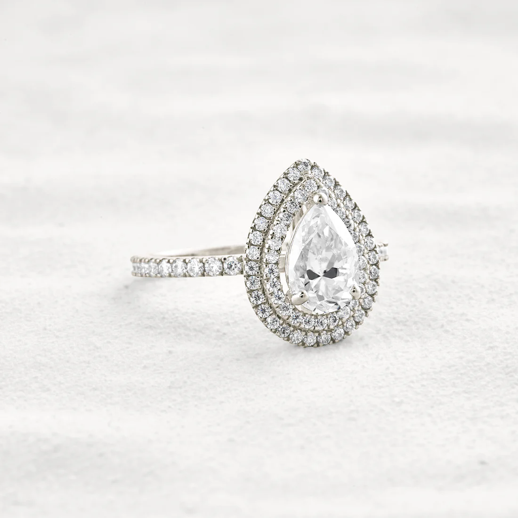 1.33 CT Pear Double Halo Moissanite Ring Sterling Silver  Anniversary & Promise Ring