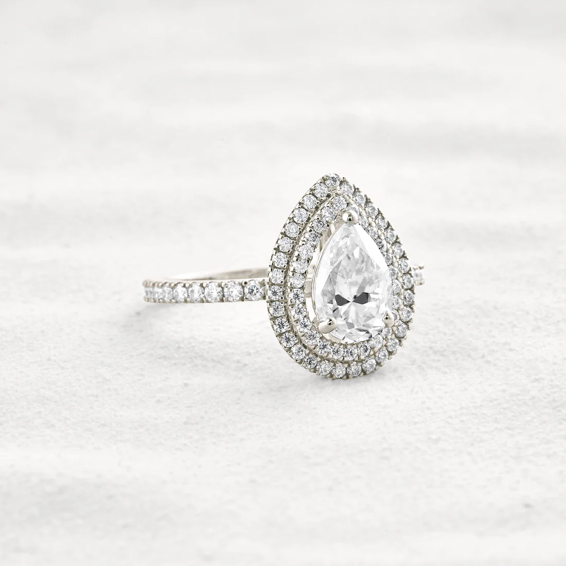 1.33 CT Pear Double Halo Moissanite Ring Sterling Silver  Anniversary & Promise Ring