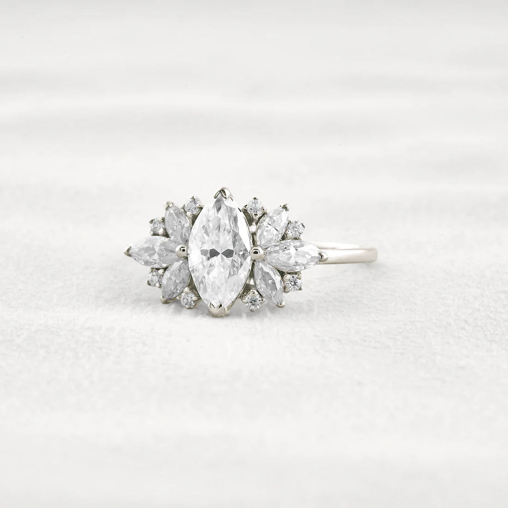 1 Carat Marquise Moissanite Cluster Ring Classic Bridal Jewelry Promise Band