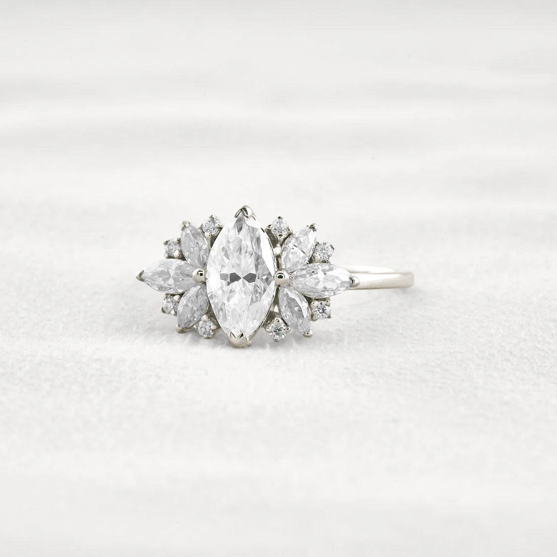 1 Carat Marquise Moissanite Cluster Ring Classic Bridal Jewelry Promise Band