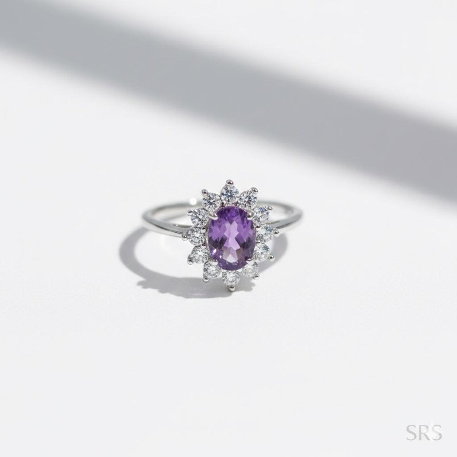 Vintage 925 Sterling Silver Amethyst and CZ Halo Ring