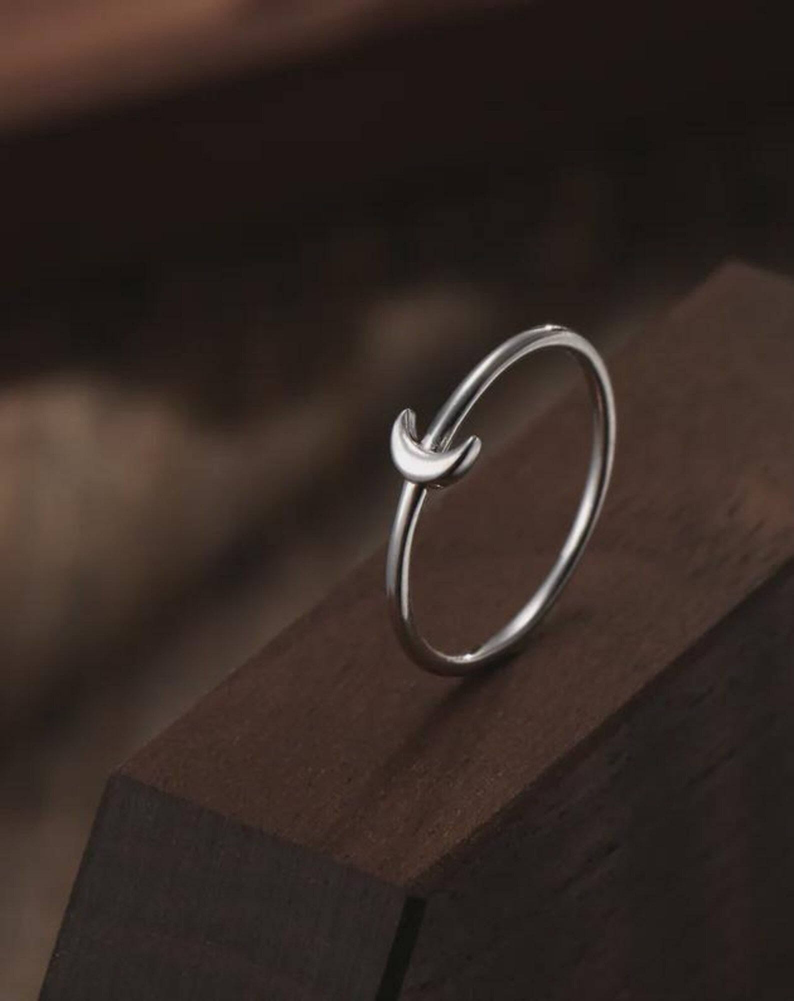 925 Sterling Silver Tiny Little Moon Skinny Ring