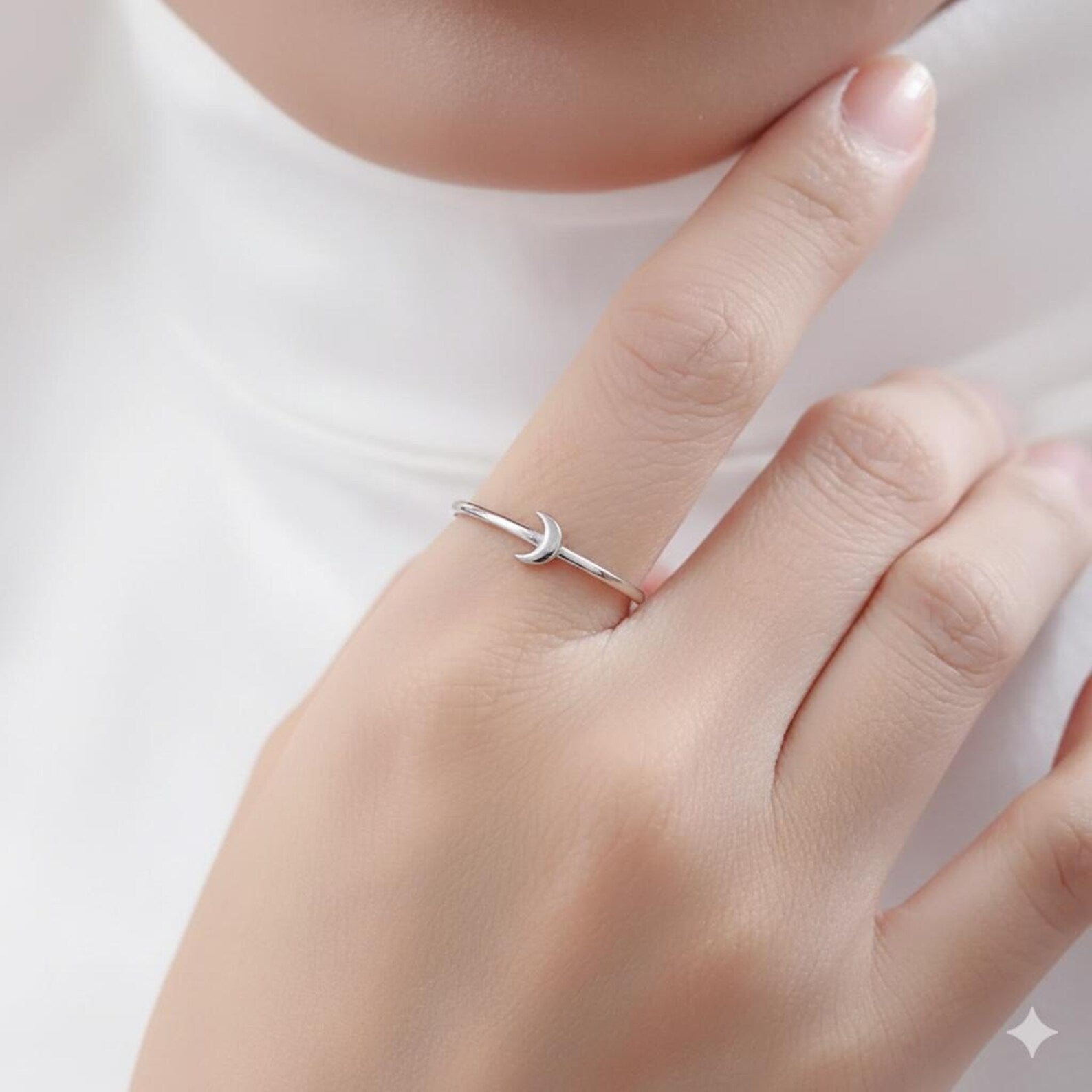 925 Sterling Silver Tiny Little Moon Skinny Ring