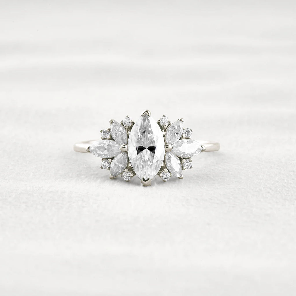 1 Carat Marquise Moissanite Cluster Ring Classic Bridal Jewelry Promise Band