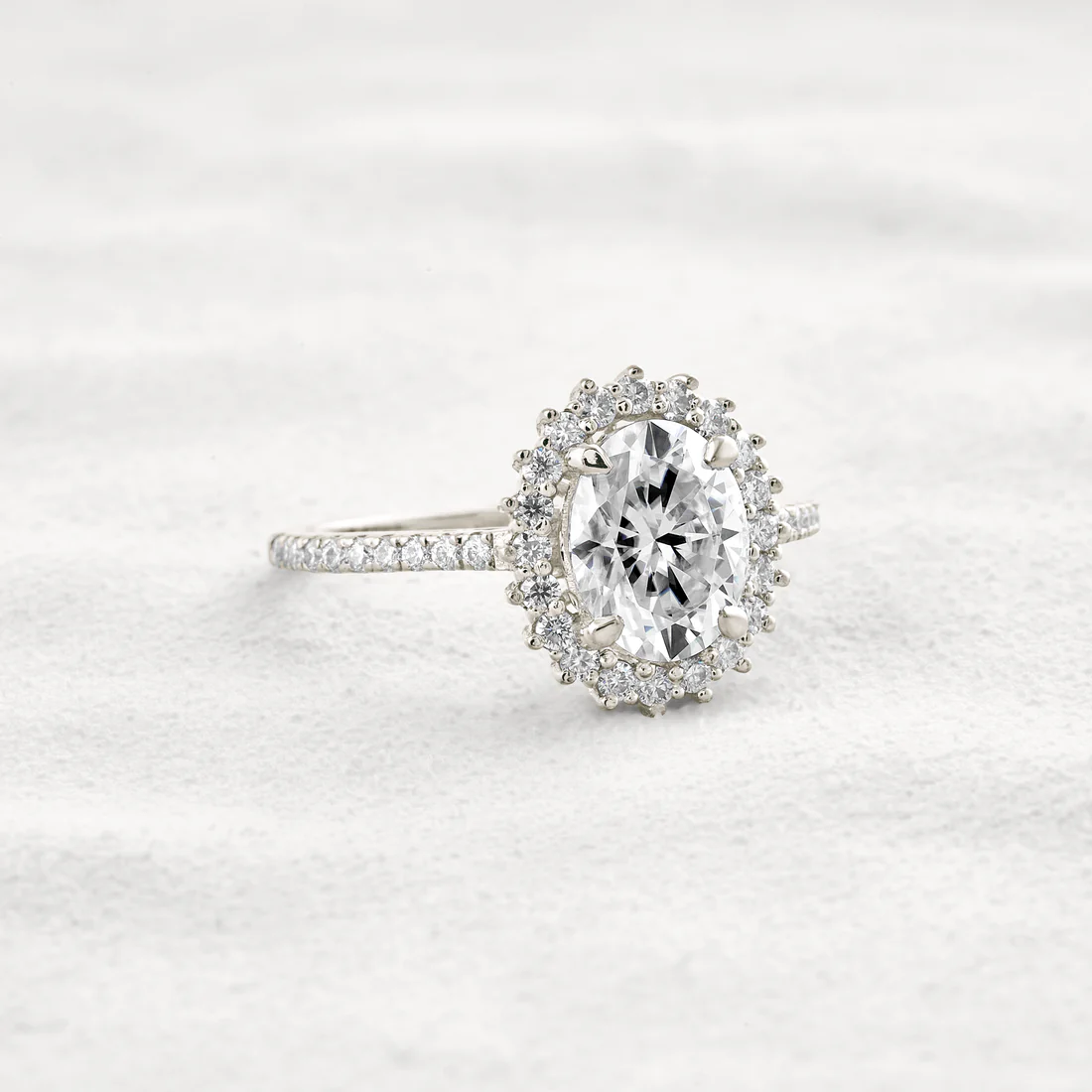1.91 CT Oval Halo Moissanite Engagement Ring Pave Band, Conflict-Free Gemstone