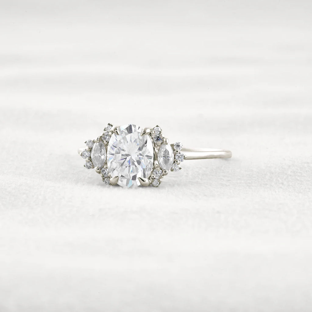 1.33 Carat Oval Moissanite Cluster Ring Unique Bridal Wedding Ring