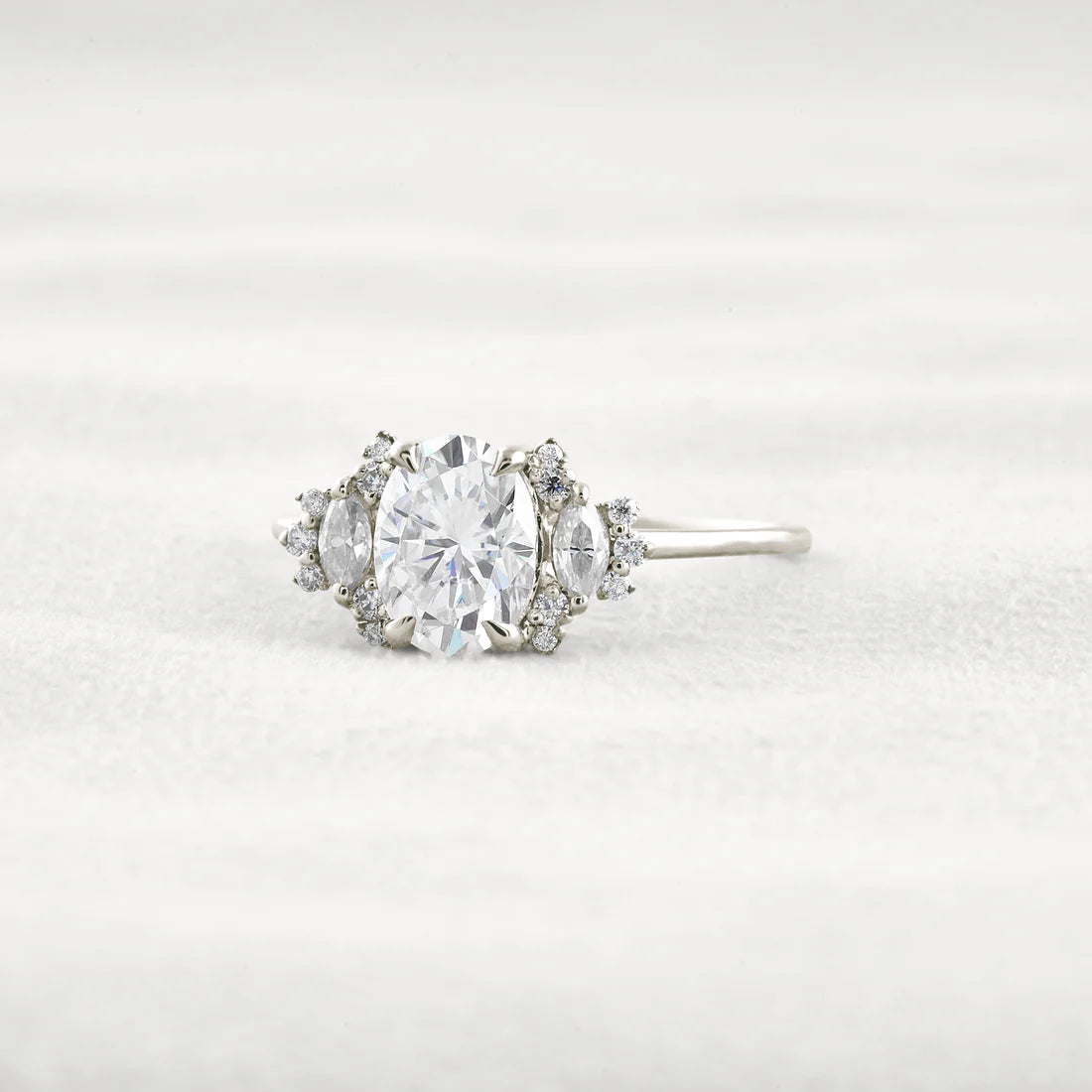 1.33 Carat Oval Moissanite Cluster Ring Unique Bridal Wedding Ring