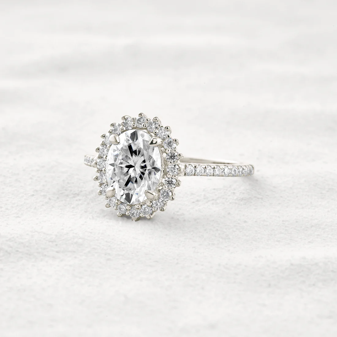 1.91 CT Oval Halo Moissanite Engagement Ring Pave Band, Conflict-Free Gemstone