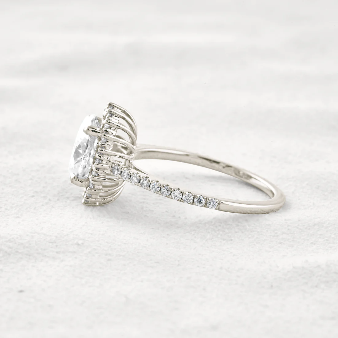 1.91 CT Oval Halo Moissanite Engagement Ring Pave Band, Conflict-Free Gemstone